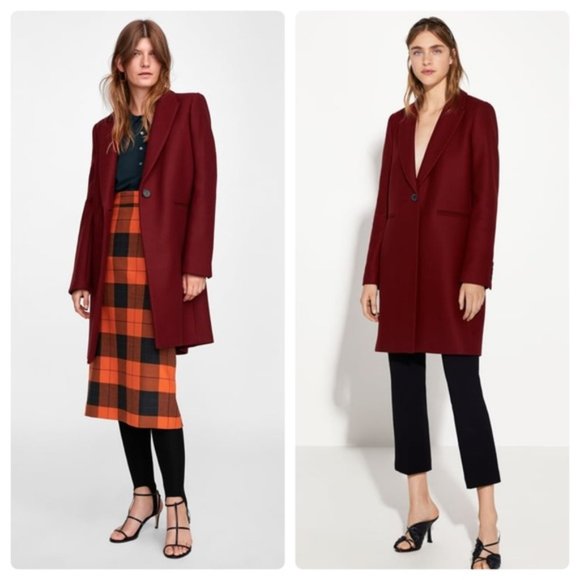 Zara Jackets & Blazers - NWT Zara Burgundy Italian Manteco Wool Masculine Coat Size M